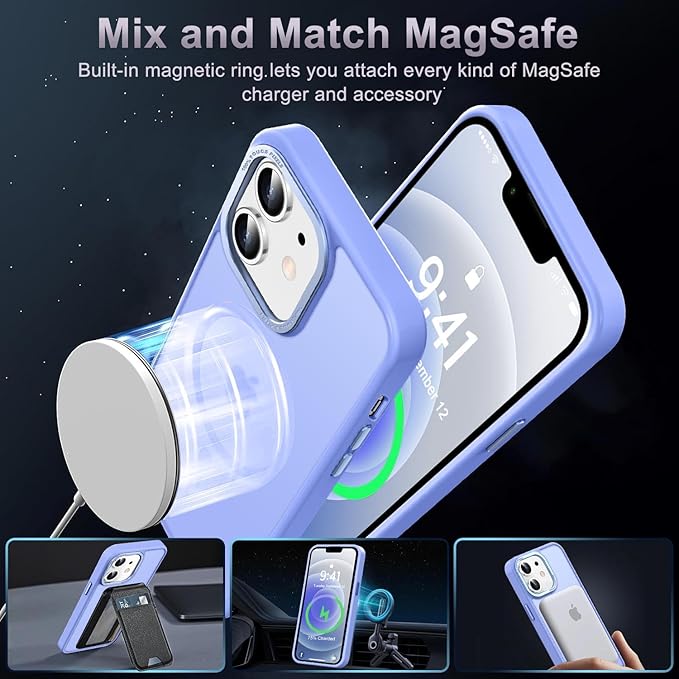 Newfuture Designed for iPhone 12 Case/iPhone 12 Pro Case with Magnetic [13 FT Military Drop Protection] [Compatible with Magsafe] Translucent Shockproof with Anti-Fingerprint Phone Case, Light Purple