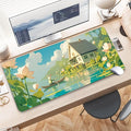 Anime Mouse Pad Large, Large Gaming Mouse Pad for Desk, Extended Desk Mousepad with Non-Slip Rubber Base Stitched Edge, Long Keyboard Mat for Gaming Home Office, Green, 31.5" x 11.8"
