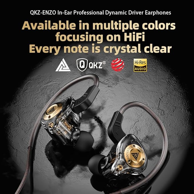 Piluyaa Wired Gaming Headphones IEM Earphones with 1DD，QKZ ENZO in Ear Monitor, HiFi Earbuds, Bass Sound with New 11mm Dynamic Driver for Video Music Gaming (Grey)