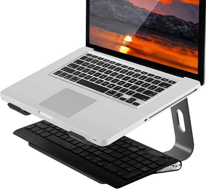 Orionstar Ergonomic Laptop Stand, Premium 5mm Aluminum Riser for 10-15.6 Inch Notebook Computer, Tool-Free Detachable Elevator Holder for Desk Office, Sturdy Riser for Eye-Level Neck Relief, Grey