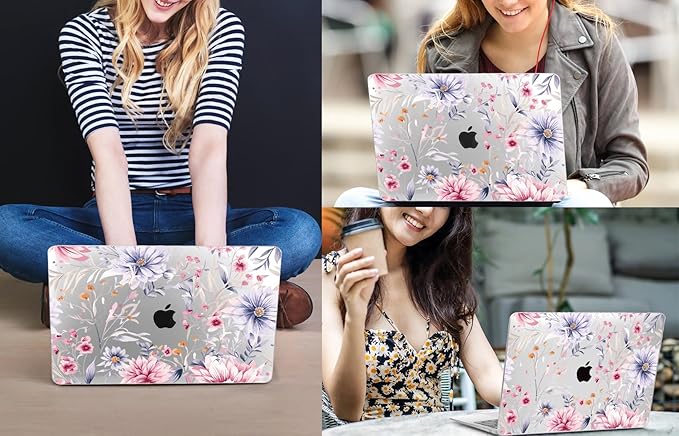 CISSOOK Flower Case for MacBook Air 13.6 Inch M5 M4 M3 M2 Chip Model A3449 A3240 A3113 A2681, Plastic Shell Cover with Keyboard Cover Screen Protector for MacBook Air 13 2022-2026, Flowers Watercolor