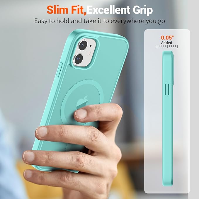 SUPFINE Magnetic for iPhone 12 Case/iPhone 12 Pro Case (Compatible with MagSafe)(Military Grade Drop Protection) Slim Translucent Matte Shockproof with Anti-Fingerprint Phone Case,Blue Green