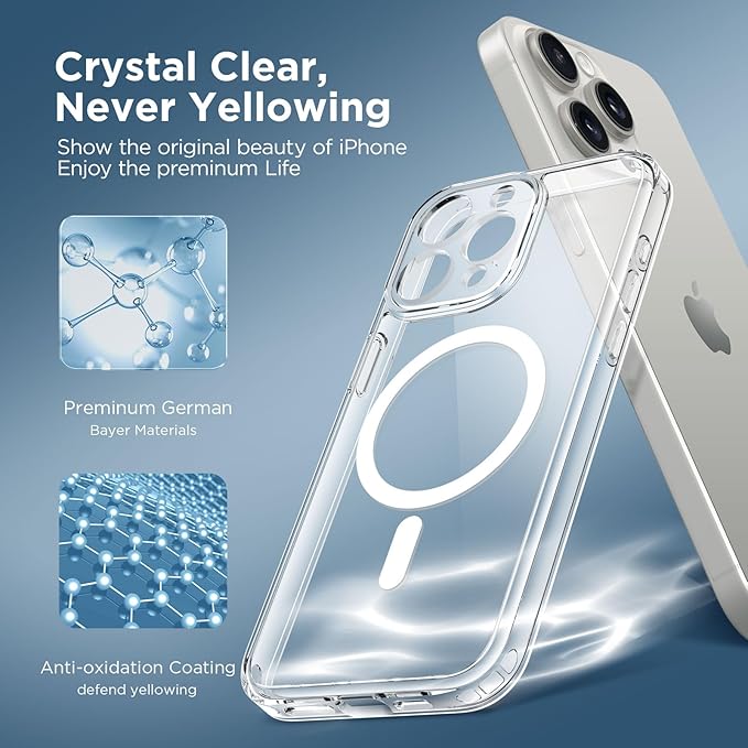 CAPRARO Magnetic for iPhone 15 Pro Max Case, [Compatible with MagSafe] [Full Camera Protection] Shockproof Protective Slim Translucent Matte Phone Case for iPhone 15 Pro Max 6.7'', Clear