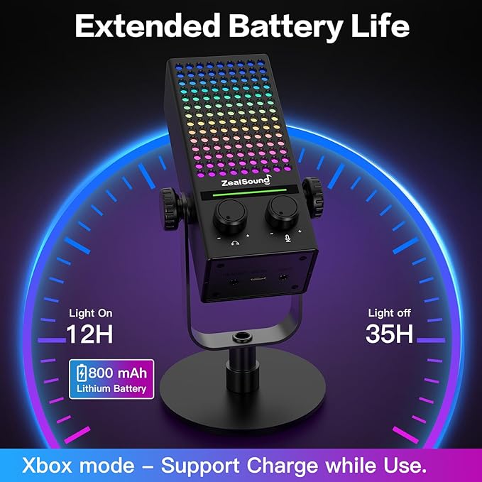 ZealSound Gaming Microphone for Xbox, PC & Mac, Noise Cancellation Streaming Mic with One Tap Mute, RGB Lighting, Monitoring, Gain Control, Condenser Mic for iPhone, Computer, Podcast, Gamer, YouTube