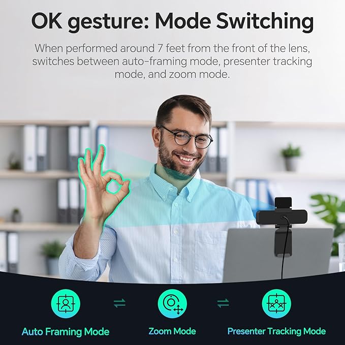 N newline 4K Webcam with Microphone, AI Presenter Tracking, Gesture Control, 95°/78°/65° FOV, Plug & Play, PC Camera with Privacy Cover for Laptop, Zoom, Teams