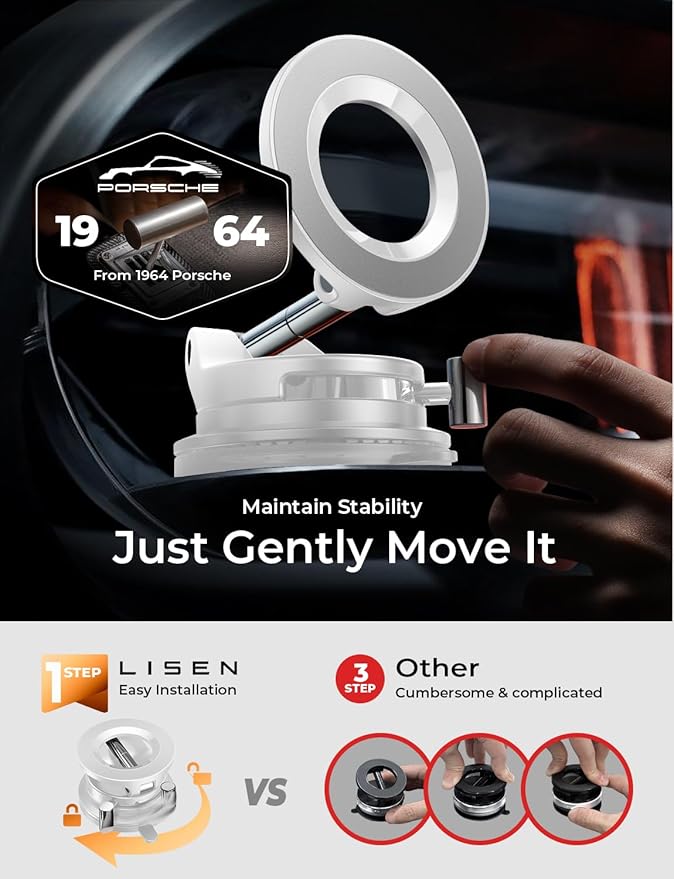LISEN for Magsafe Car Mount, Cell Phone Holders for Your Car, Magnetic Car Accessories for Women Men Jeep Truck, Vacuum Gifts for iPhone 17 Pro Max 16 15 14 13 12, Samsung S25, Pearl White