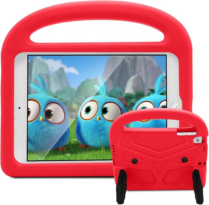 Kids Case for 7.9" iPad Mini 5/4/3/2/1, Red, Silicone Shockproof Cover with Handle Kickstand, Compatible with Apple iPad Mini 5th (2019), Mini 4/3/2/1, Red