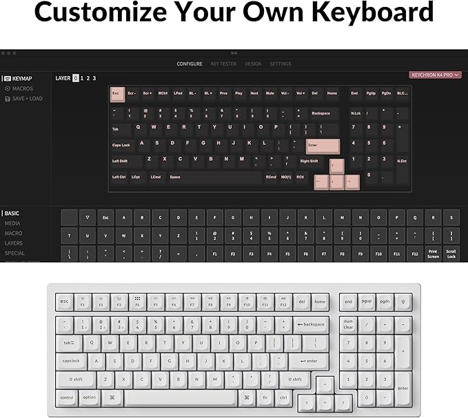 Keychron K4 Pro QMK/VIA Custom Wireless Mechanical Keyboard, Programmable Hot-swappable 100 Keys, RGB Backlight Wired Gaming Keyboard with K Pro Silent Red Switches for Mac/Windows/Linux - White