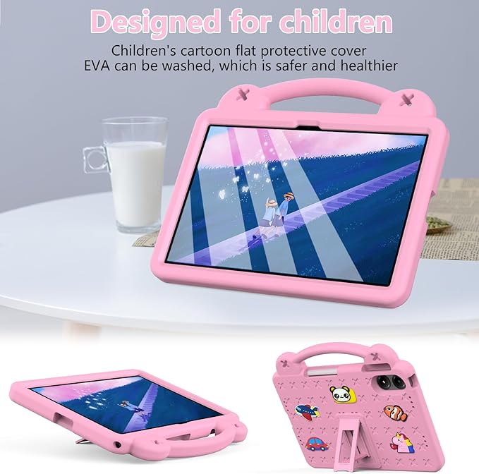 AKABEILA Compatible with Xiaomi Redmi Pad Pro 12.1 2024 Tablet Case, Kids Friendly Universal Lightweight Shockproof Protective Case with Shoulder Strap & Stand Handle & Pen Tray Pink