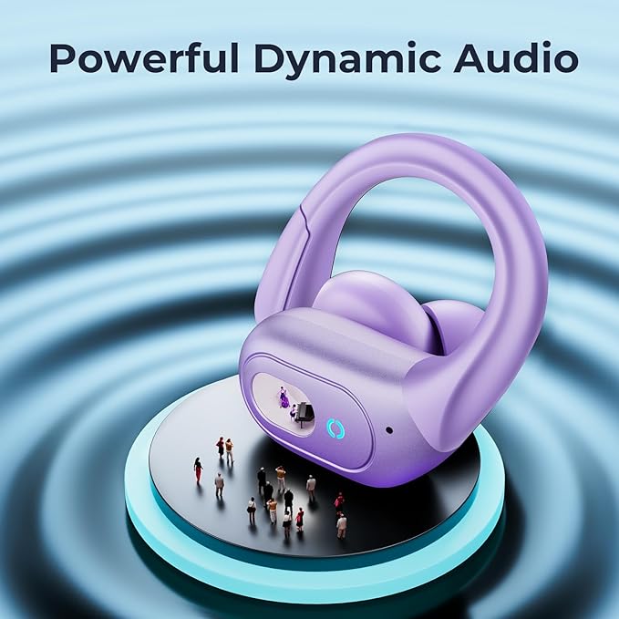 occiam Active Noise Cancelling Earbuds Wireless Bluetooth Headphones Ear Buds 90Hrs Playback Stereo Bass Earphones with Mic Over-Ear Hooks IPX7 Waterproof Headset for Work Sports (Purple)