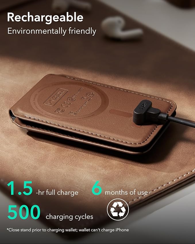 ESR Geo for Magsafe Wallet with Full Find My Functionality,5 Card Holder Stand Grip for Phone Case, RFID Blocking, Magnetic Wallet for iPhone 17e/17/16/15/14/13/12 Series, with Adjustable Stand, Brown