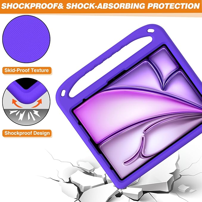 Kids Case for iPad Pro 12.9 inch Cover 6th/5th/4th/3rd Gen (2022/2021/2020/2018) with Kickstand/Handle/Stylus Pencil Holder Soft EVA Heavy Duty Shockproof Stand Girl Boy Cover, Purple