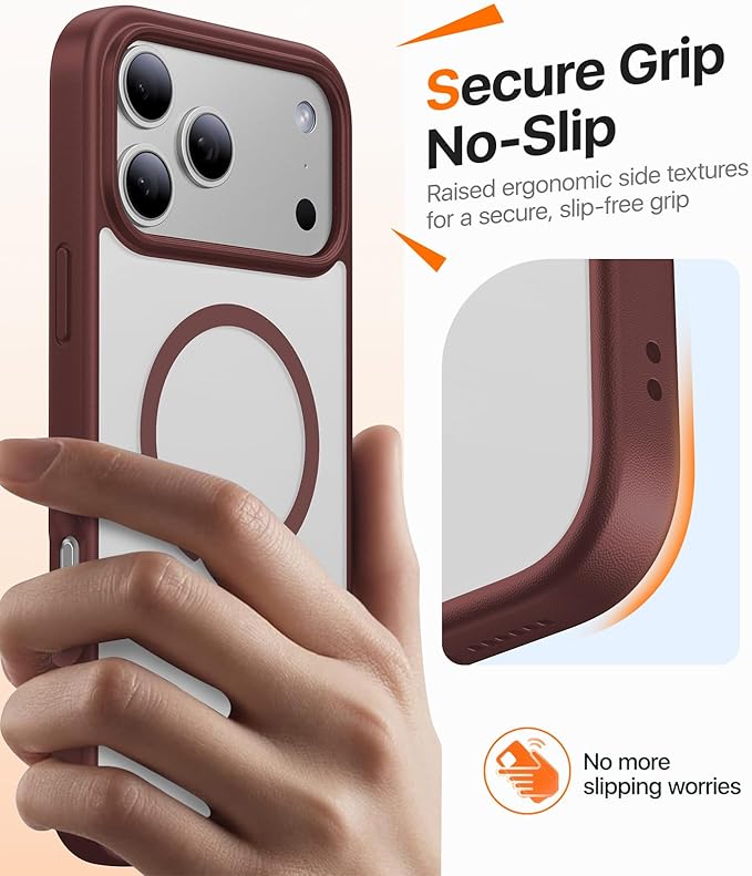 Magnetic for iPhone 17 Pro Case,[Anti-Slip][Compatible with MagSafe][Military Grade Drop Protection] Shockproof Protective Translucent Matte Phone Case for iPhone 17 Pro Case,Wine Red