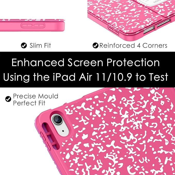 Soke Case for New iPad Air 11 Inch (M4/M3/M2, 2026-2024), iPad Air 5th/4th Generation 10.9 Inch (2020-2022) with Pencil Holder, Soft TPU Back Cover & Auto Sleep/Wake, Book Hot Pink
