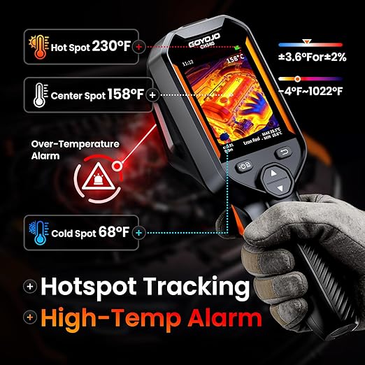 GH340 Thermal Imaging Camera 640x480 Super Resolution, Dual-Camera with 2MP Visual Camera, 256x192 IR Resolution Handheld Thermal Camera for Home Inspection, HVAC Electrical Water Leak Break Detection