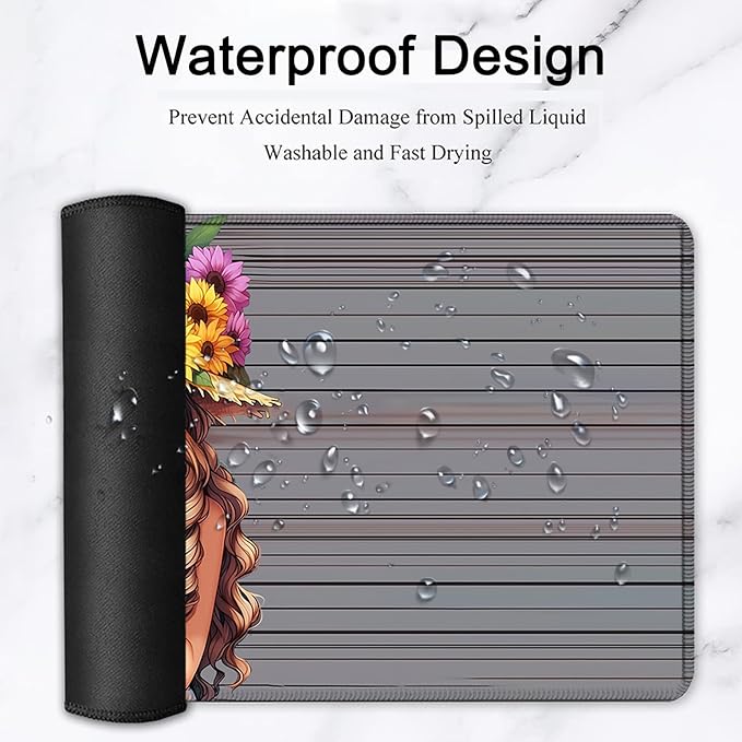 Large Mouse Pad, 31.5 x 11.8in Extended Gaming Mouse Pad with Stitched Edges, XXL Mousepad Protector Non Slip Rubber Base for Office and Home Writing Mat, Sunflower Girl Pattern Desk Mat
