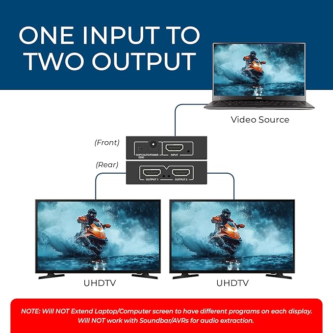 OREI HDMI Splitter 1 in 2 Out - For TV Mirror Only - Not for Multi Monitors, No HDCP bypass, USB Powered, No Adapter Included,1080P@60Hz & 4K@30Hz Resolutions – HDMI Splitter (HD-102)