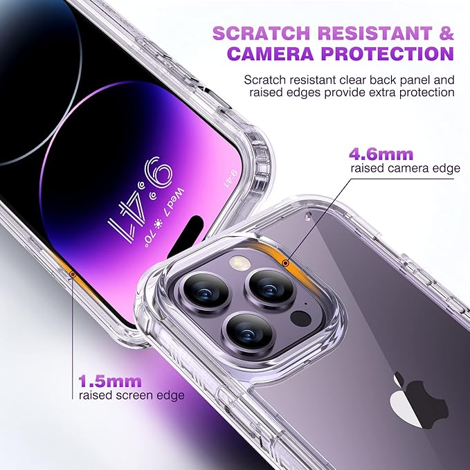Diaclara Designed for iPhone 14 Pro Max Case, Full Body Rugged Case with Built-in Touch Sensitive Anti-Scratch Screen Protector, with Camera Lens Protector for iPhone 14 Pro Max 6.7" (Clear)