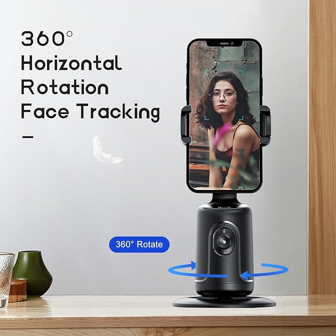 GREEN HOUSE Auto Face Tracking Phone Holder & Mount, 360°Fast Rotation, Gimbal Stabilizer for Influencer Content Creating Vlog, YouTube, TikTok, Gesture Recognization, GH-USTTA-BK