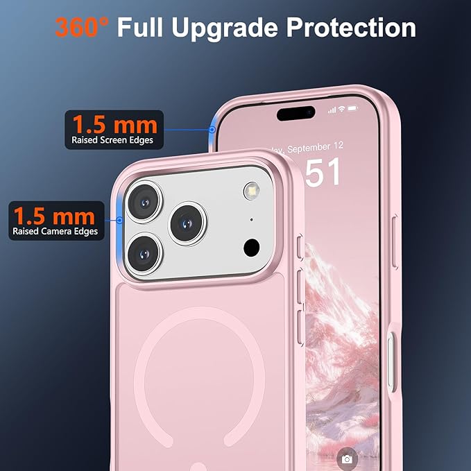 SUPFINE Magnetic for iPhone 17 Pro Case (Compatible with MagSafe)(Military Grade Drop Protection) Translucent Matte Shockproof with Anti-Fingerprint Phone Cover,Light Pink