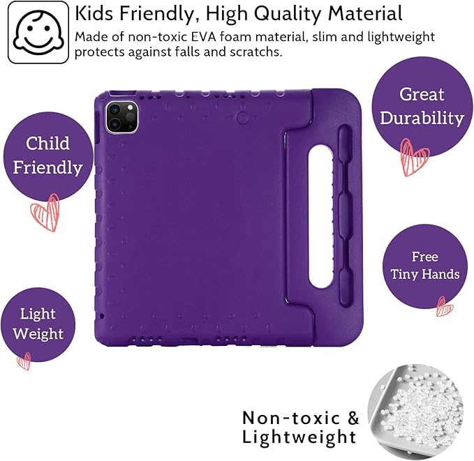 Dteck Kids Case for iPad Air 11" M2 2024, iPad Pro 11" Case 2024, Lightweight Shockproof Rugged EVA Kids Friendly Handle Kickstand Child Proof Protective Case with Pencil Holder, Purple