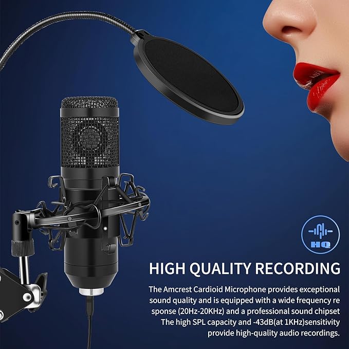 GUHUS USB Condenser Microphone,Computer PC Microphone Kit with Adjustable Boom Arm Stand Shock Mount for YouTube Vocal Gaming Streaming