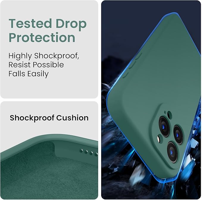 FireNova Designed for iPhone 16 Pro Case, Silicone Upgraded [Camera Protection] Phone Case, Soft Anti-Scratch Microfiber Lining Inside, 2024, Midnight Green