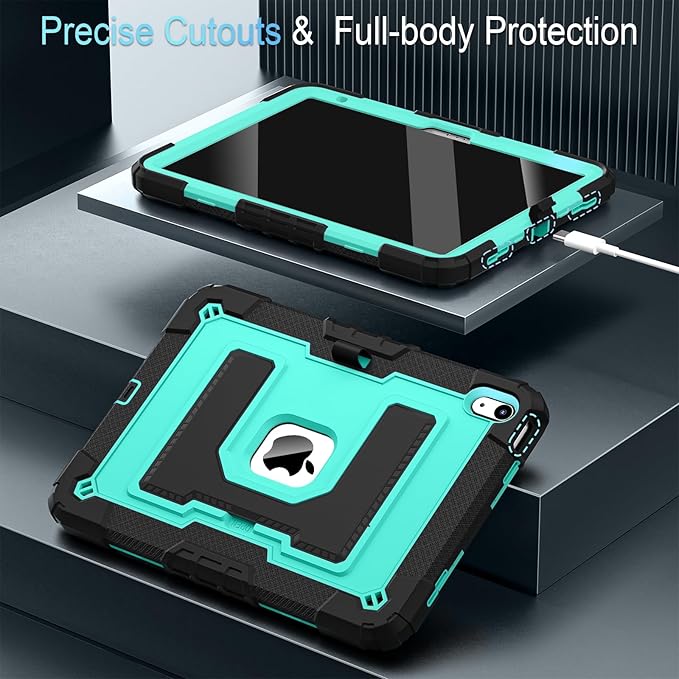 for iPad (A16) 11 Inch 11th /10th Generation 10.9 Inch iPad Case 10th Generation with Shoulder Strap,Heavy Duty Shockproof Cover for i Pad 11th/10th Gen,Black Mint