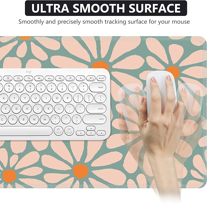 iCasso Desk Mat, XXL Large Mouse Pad, Anti-Slip Big Mousepad with Stitched Edges, Work & Gaming (Green Floral)