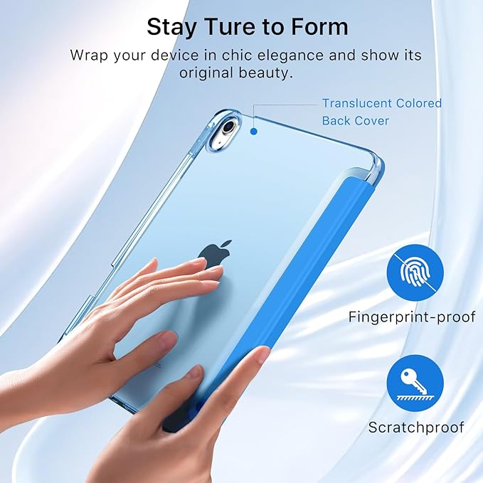 MoKo for iPad Air 11 inch Case (M4/M3/M2) 2026/2025/2024, iPad Air 5th/4th Gen 10.9 inch Case 2022/2020 with Pencil Holder, Slim Light Trifold Cover with Hard PC Translucent Back Shell, Blue Wave