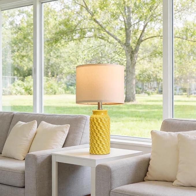 USumkky 20.5" Ceramic Table Lamps Set of 2 - Modern Farmhouse & Boho Style, Bedside Nightstand Lamps for Bedroom, Living Room End Table Lamps, Small Desk Lamp(Yellow)