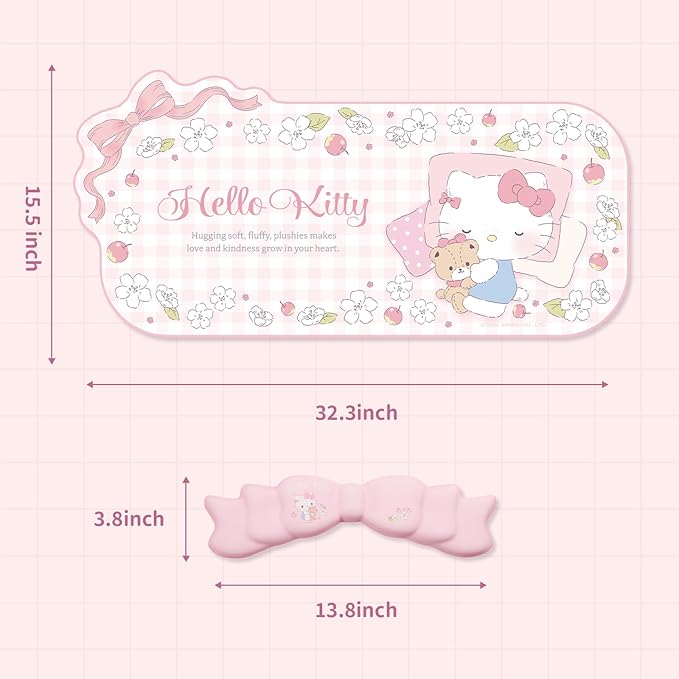 Kuitmor Kawaii Anime Mouse Pad Wrist Rest Support Set - Non-Slip Desk Mat and Memory Foam Bowknot Wrist Rest for Keyboard and Mouse,Perfect for Gaming or Home Office Work - FlowerCat