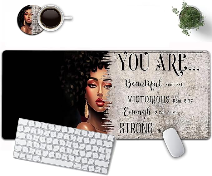 Large Mouse Pad, 31.5 x 11.8in Extended Gaming Mouse Pad with Stitched Edges, XXL Mousepad Protector Non Slip Rubber Base for Office & Home Writing Mat,African American Women Black Girl Black Desk Mat