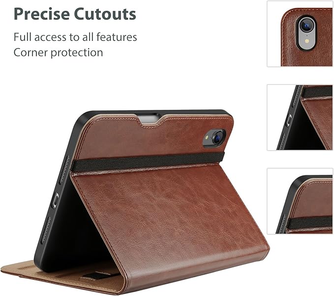 ProCase for iPad mini 7th (A17 Pro) 2024/iPad Mini 6th Generation 2021 8.3 Inch Case; Premium PU Leather Folio Business Stand Cover with Hand Strap; Pencil Holder; Front Pocket -Brown