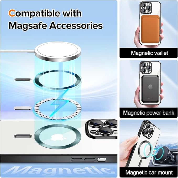 Hython Magnetic Clear for iPhone 13 Pro Case with Camera Lens Protector [Compatible with MagSafe] Luxury Plating Edge Slim Soft TPU Cover Protective Phone Case for iPhone 13 Pro 6.1", Black
