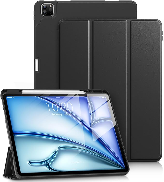 DTTO for iPad Air 13 Inch Case M4/M3/M2 2026/2025/2024, iPad Pro 12.9 Inch Case (6th/5th/4th/3rd Gen), Smart Slim Trifold Stand Soft Cover with Pencil Holder, Black