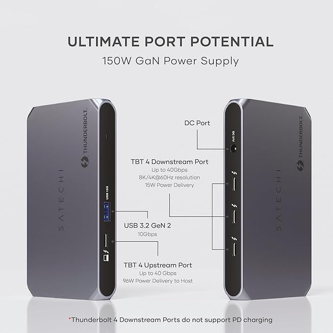 Satechi Thunderbolt 4 Dock Slim Hub Pro, USB C 100W Charging, Single 8K or Dual 4K Display, 4 Thunderbolt 4 Ports, USB 3.2 Gen2, for Mac/Windows, MacBook Air/Pro, Dell, Surface, Lenovo