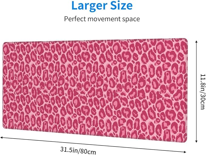 Pink Leopard Print XL Large Mouse Pad with Stitched Edges Long Non-Slip Rubber Base Mousepad Laptop Keyboard Mat Desk Pad for Office Home Desk Decor, 31.5" X 11.8"