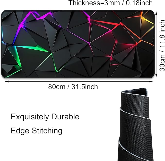 Blacklight Geometric Gaming Mouse Pad – UV Reactive Large Extended Glow in the Dark Waterproof Desk Mat with Non-Slip Rubber Base for Gamers, Office & Home - 31.5" x 11.8"