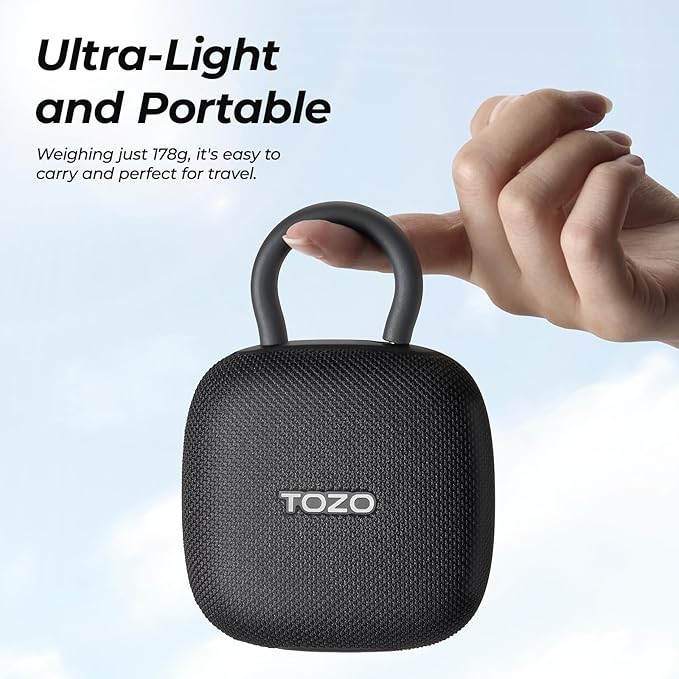 TOZO PE1 Portable Bluetooth Speakers with Adjustable Carabiner, Mini Bluetooth Wireless Shower Speaker with IPX8 Waterproof, 32H Playtime Punchy Bass Audio Speaker for Home, Outdoor and Travel, Black