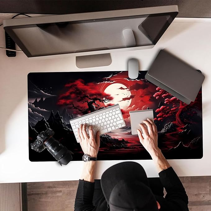 Japanese Mouse Pad, Large Japanese Desk Mat, XXL Anime Gaming Keyboard Mat, Non-Slip Rubber Base & Stitched Edges, Big Extended Desk Protector for Home Office, 31.5”x15.7” Dark Canyon