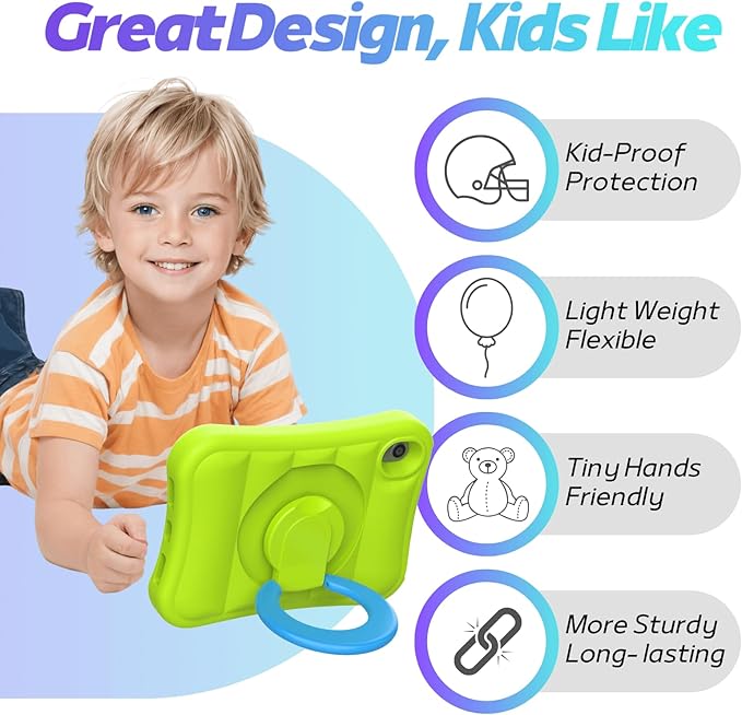 Kids Case for iPad mini 7 (A17 Pro) 2024 / Mini 6th Gen 2021 8.3 inch – Lightweight Flexible Shockproof Rotating Stand Handle Rugged Cover for iPad mini 7th 6 Generation Girls Boys, Green