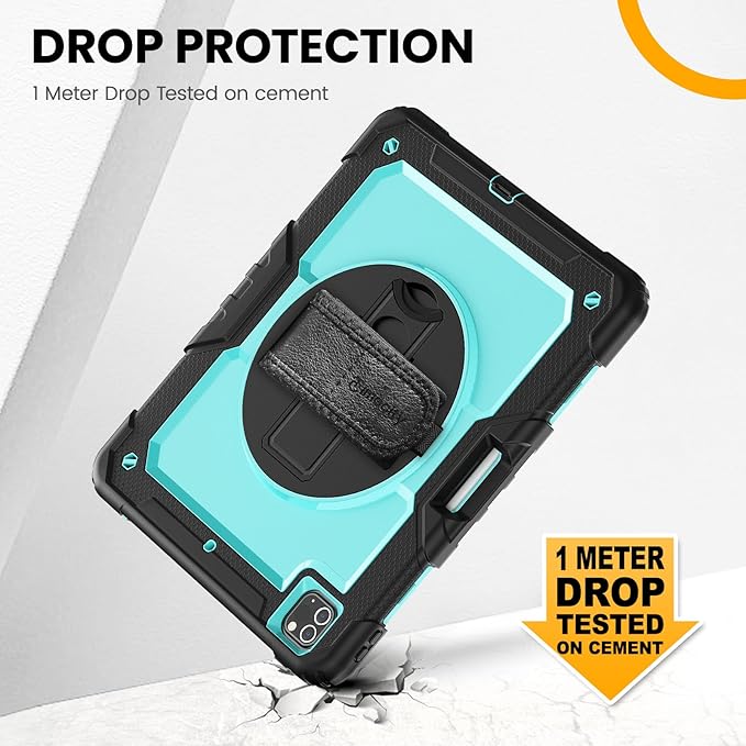 Timecity for iPad Pro 12.9 Case 6th/5th/4th/3rd Gen, 360° Rotating Stand, Pencil Holder & Wireless Charging, Shockproof with Screen Protector & Shoulder Strap -for Designers & Professionals-Light Blue