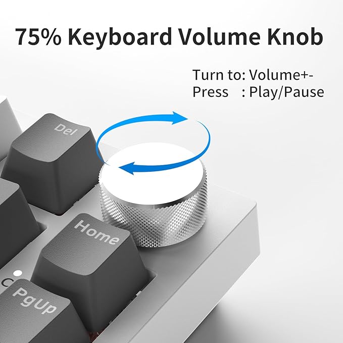 Ajazz AK820 75% Wired Gasket Mechanical Gaming Keyboard with Volume Knob - South Facing LED - Poron Foam - PBT Keycaps - Programmable RGB Hot Swap Keyboard