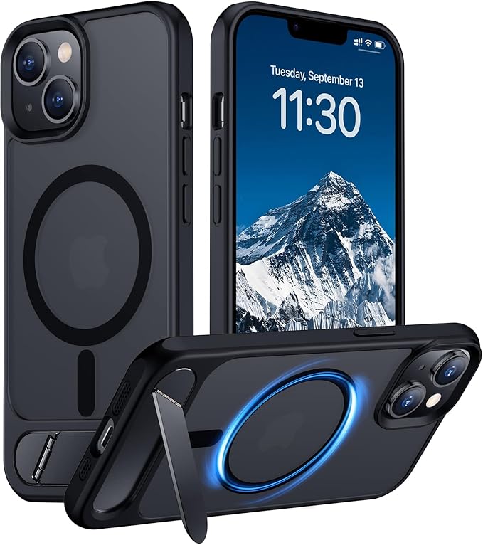Compatible with iPhone 14 Case/iPhone 13 Case,[Built-in Invisible Kickstand][Compatible with MagSafe][Military Grade Shockproof] Slim Translucent Matte Phone Case for iPhone 14/13 6.1"