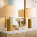 PoKat 20.75" Brass Gold Ceramic Table Lamps Set of 2 for Living Room, Small Retro Bedside Lamps for Bedroom, Nightstand Lamps for Home Decor, Vintage Bronze Decorative Lamp Sideboard Side Table Gifts