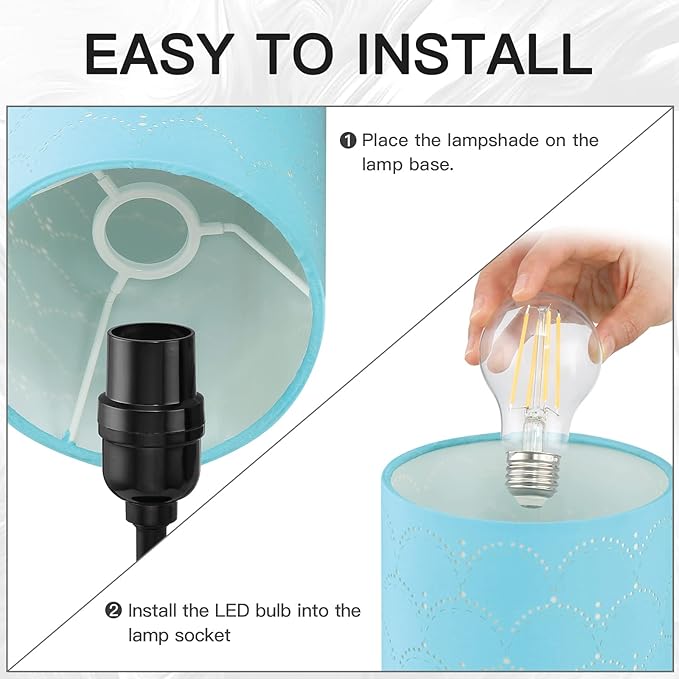 CINSARY Touch Control Bedside Lamp with 2 USB Ports, 3-Way Dimmable Table lamp for Bedroom, Nightstand Lamp with Round Blue Fabric Shade for Living Room Home Office (E26 LED Bulb Included)