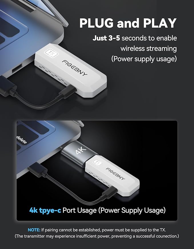 Wireless HDMI Transmitter and Receiver 4K Decode 1080P Output Ultra Low Latency, Plug&Play 2.4G/5G Portable Extender, 165FT HD Display Adapter for TV Box/PC/Laptop/Projector/DV/Camera White