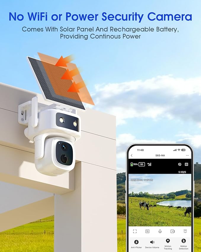 SANSCO 2 Pack 4G LTE Cellular Security Camera Wireless Outdoor, 360 Days Free Unlimited Data, Built-in SIM Card 64GB, 360° PTZ, No WiFi Solar Powered, 2K Color Night Vision, 2 Way Audio, AI Detection