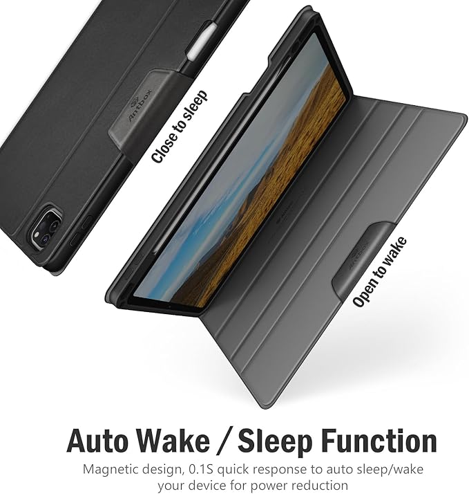 Antbox Case for iPad Pro 12.9'' 6th Generation (2022) 5th/4th/3rd Generation (2021/2020/2018), Built-in Pencil Holder Auto Sleep/Wake Function PU Leather Smart Cover (Black)